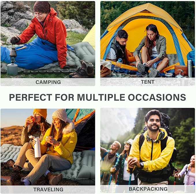 Camping Sleeping Pad, Ultralight Camping Mat with Pillow Built-in Foot Pump Inflatable Sleeping Pads Compact for Camping Backpacking Hiking Traveling - Gray