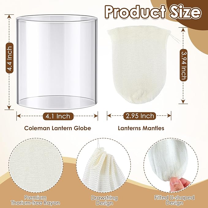 10 Pcs Propane Lantern Mantles with Glass Replacement Lantern Globe, U Shape Mantles and Standard Shape Lantern Replacement Globe, Propane Lantern Mantles Replacement Parts for Outdoor Camping