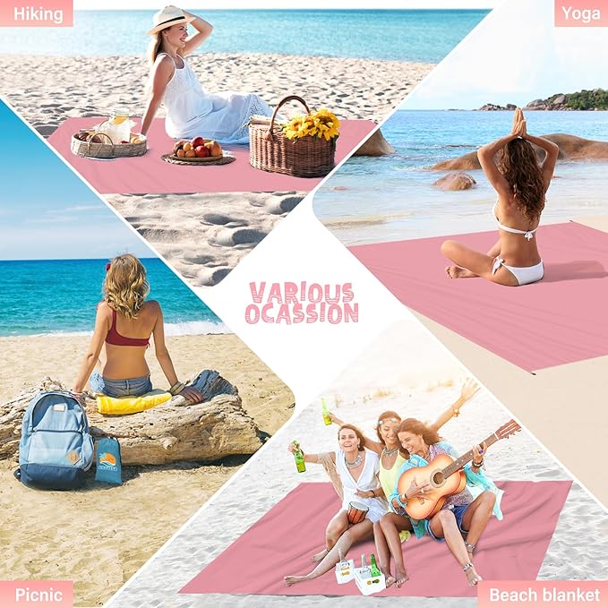 Beach Blanket Waterproof Sandproof 1-7 Adult Oversized 78 '' × 81 '' Lightweight Durable Compact Sand Free Beach Mat for Travel Camping Hiking Picnic Blanket Extra Large
