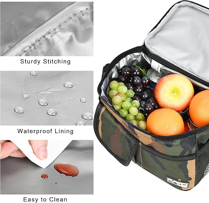 Tirrinia Insulated Lunch Box for Women Men, Leakproof Reusable Lunch Bag Containers for Adult,Working,Office,Lunch Soft Cooler Bag Tote for Picnic Hiking BeachCamo