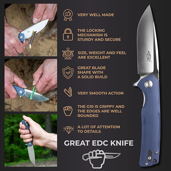 Firebird GANZO FH91-GY Ball Bearing Pocket Folding Knife D2 Steel Blade Ergonomic G10 Anti-Slip Handle with Clip Camping Fishing Hunting Outdoor Flipper EDC Pocket Knife (Gray)