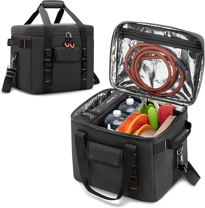 Trunab Moisture-Proof Camping Organizer and Storage Tote, Portable Outdoor Camping Bag with Adjustable Dividers and Insulated Compartment, for Hiking Cookware, Picnic, Grilling, Travel, Car, Black