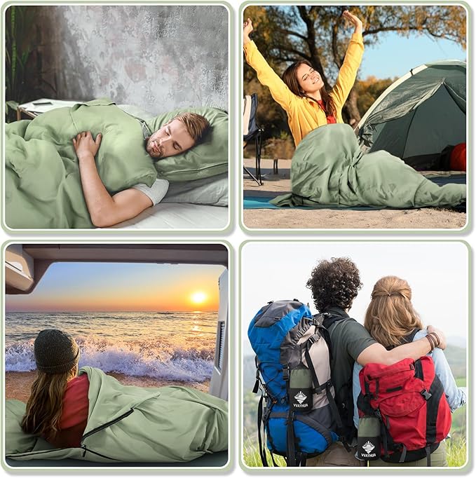Sleeping Bag Liner, Sleep Sack Travel Sheets, Two-Way-Zipper Expose Feet Separately, Portable Single Camping Sheet for Hotel,Hostels,Business Trips