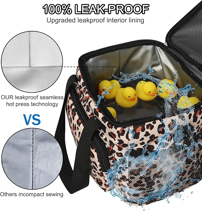 Femuar Lunch Bags for Women/Men, Insulated Lunch Bag for Work Office Picnic - Lunch Cooler Bag Leakproof Lunch Box with Adjustable Shoulder Strap - Leopard Print