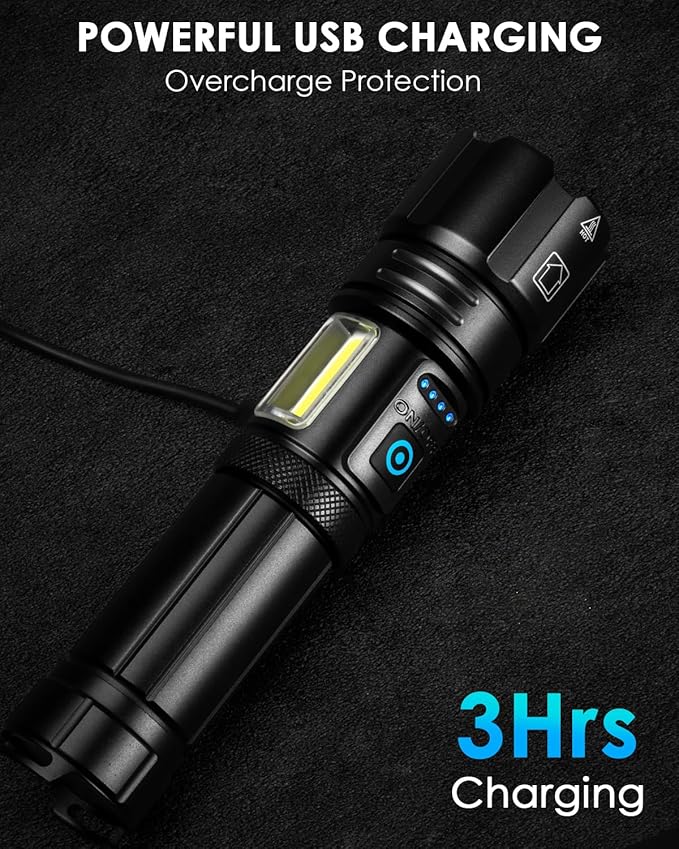 Flashlights High Lumens Rechargeable, 990000 Lumens Bright Flash Light, Powerful LED Flashlights, 15h Runtime, IPX7 Waterproof Flashlights for Home, Camping, 7 Modes