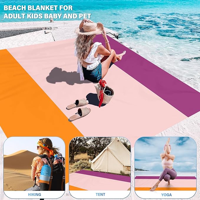 Beach Blanket Oversized Extra Large 78" X 81",Waterproof Sandproof Beach Blanket 1-7 Adults Lightweight Durable for Travel Camping Hiking Picnic