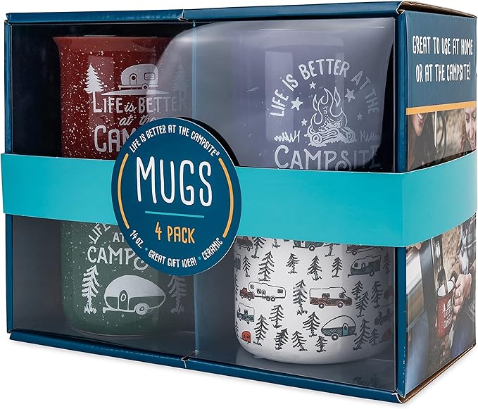 Camco Life is Better at The Campsite Coffee Mugs | Ceramic | 14oz. | 4-Pack (53357)