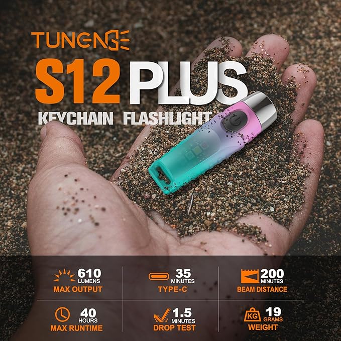 S12Plus Keychain Flashlight,610 High Lumen EDC Pocket Flashlight,USB C Rechargeable Mini LED Flashlight,Small Flashlight for Everyday use, Backpacking, Camping(Gradient Sky Blue)
