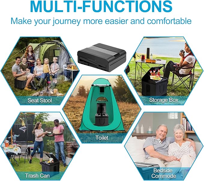 PORMYTRIP Portable Toilet Camping Toilet Foldable Toilet for Car Indoor Outdoor Commode Travel Toilet Portable Toilet for Camping,Tent,Hiking,Boating,Long Road Trips,Traffic jam,Home XX-Large Black