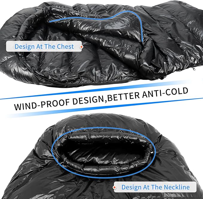 NewDoar Urltra-Light Camping Sleeping Bag 800FP White Goose Sown Spring Summer Outdoor Autumn Mummy Sleeping Bag for Hiking Tent