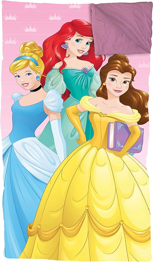 Jay Franco Disney Princess Trip Slumber Sack - Cozy & Warm Kids Lightweight Slumber Bag/Sleeping Bag - Featuring Ariel, Belle, and Cinderella