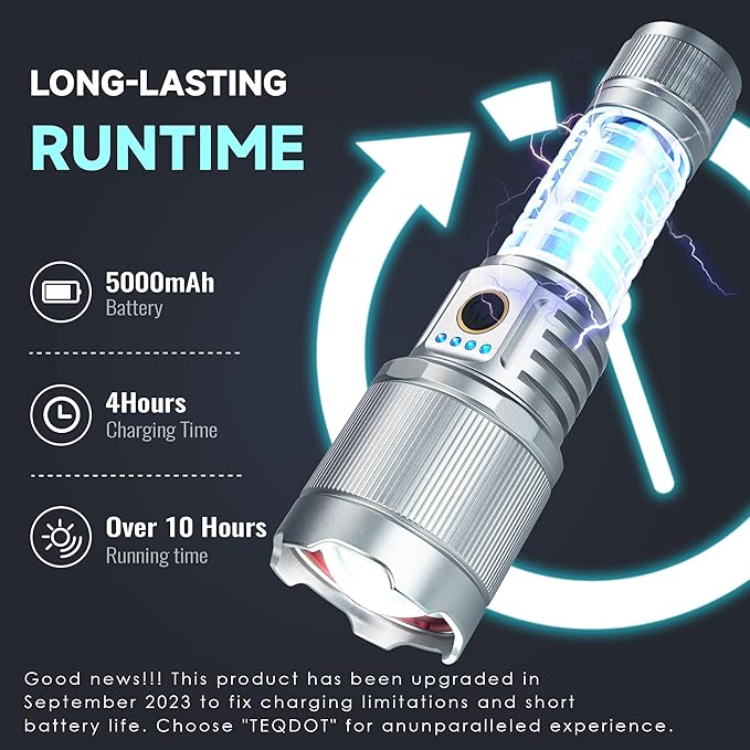 Flashlights High Lumens 900000 LED Rechargeable Tactical Flashlight Zoomable 3 Modes Fast Charging IPX6 Waterproof Super Bright Handheld Flashlights for Camping Hiking Outdoor and Gift