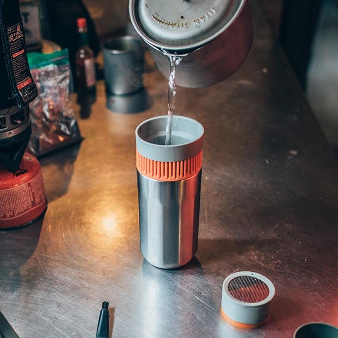 WACACO Pipamoka Portable Coffee Maker, Coffee brewer, All-in-one Vacuum Pressured,Insulated Travel Mug, Hand Powered and Filter Pressure Brewer, Stainless Steel Thermo Cup, 10 fl oz