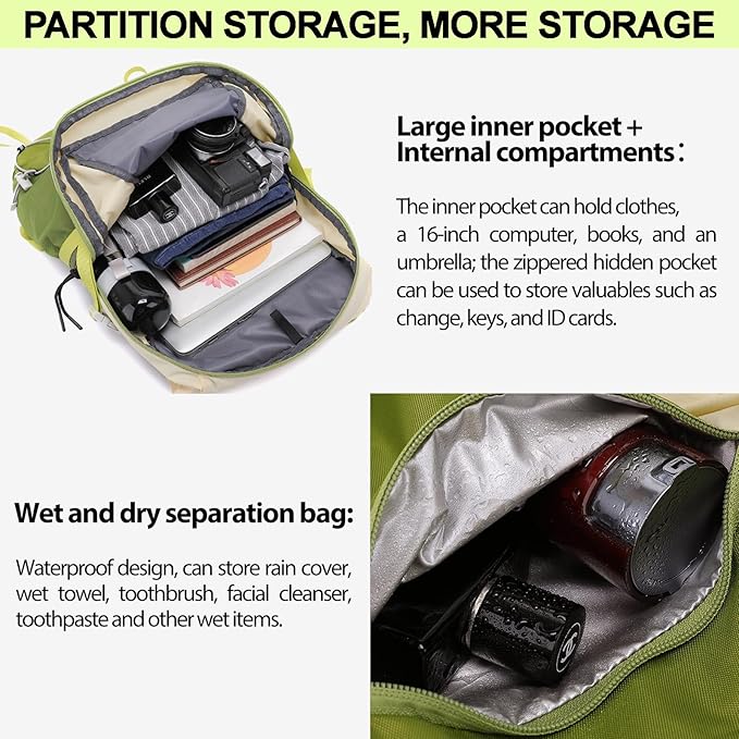 Seektop 20L Waterproof Hiking Backpack - Lightweight Daypack with 8 Pockets & Wet-Dry Compartment for Outdoor Adventures