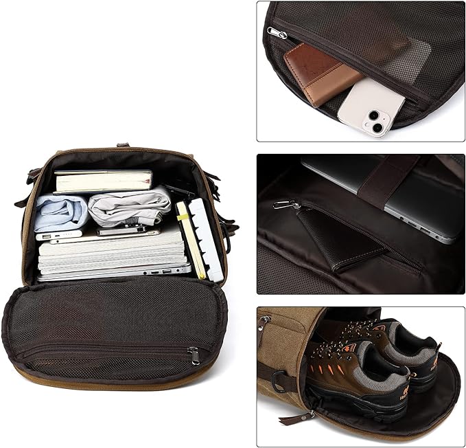 Gym Duffle Bag Backpack 4-Way Vintage canvas with Shoes Compartment for travel Sport Hiking laptop (Vintage coffee) X-Large
