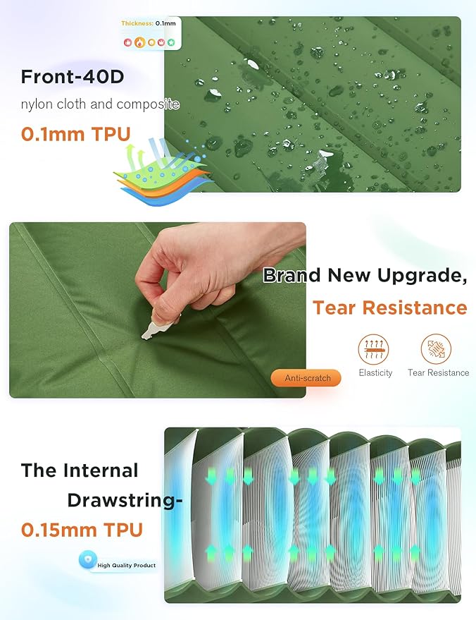 Sleeping Pad for Camping 6 Inches Thick Self Inflatable Ultra Lightweight Sleep Mat with Built-in Pillow & Pump Compact for Backpacking Hiking Tent Travel w/Carrying Bag 77.5''LX27''W, Green