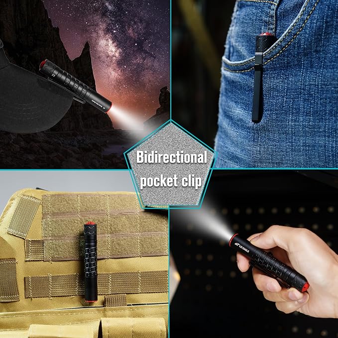 ZZ Seven Star Beetle EDC Flashlight, Ultra Compact LED100 lumens, Equipped with AAA Alkaline Battery, Mini Tactical Flash, Two-Way Pen Clip, Suitable for Daily Carrying (Black)