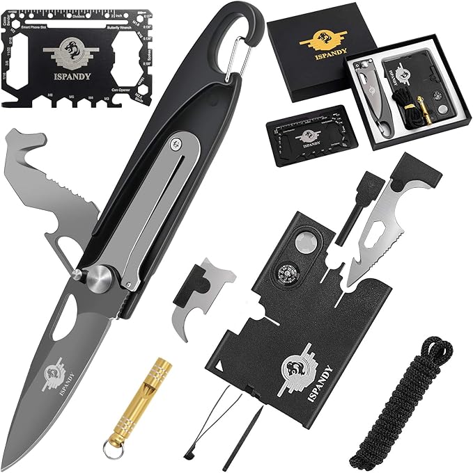 Multitool Tool Pocket Tool Gift for Men with 7 in 1 Folding Keychain Tool,18 in 1 Pocket Tool,46 in 1 Credit Card Tool Wallet Tool Gift Boxed Stocking Stuffers for Men, Husband, Father's Day Gift…