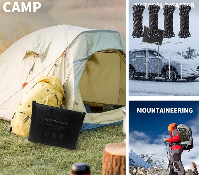 Heavy Duty Survival Blanket -Multifunctional Reflective Tarp Thermal Blanket - 60" x 83" Waterproof Sandproof for Camping Hiking Outdoors Multifunctional Emergency Blanket