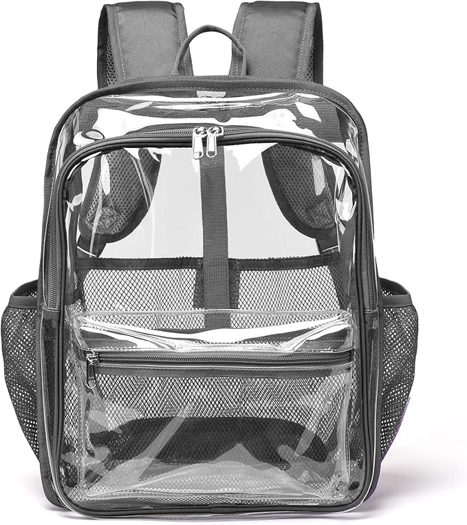 Clear Backpack,15 '' Clear Backpacks for School Heavy Duty PVC See Through Bag Waterproof Bookbag for Girls & Boys, Grey