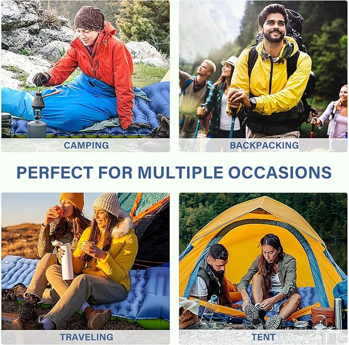 Camping Sleeping Pad, Ultralight Inflatable Sleeping Mat with Built-in Foot Pump & Pillow, Compact Camping Air Mattress for Camping, Backpacking, Hiking, Tent