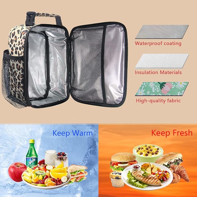Hap Tim Insulated Lunch Bag Women, Reusable Lunch Box for Women, Adluts Lunchbox for Office Work, Portable Lunchbag, Leopard Print(18654-LP)