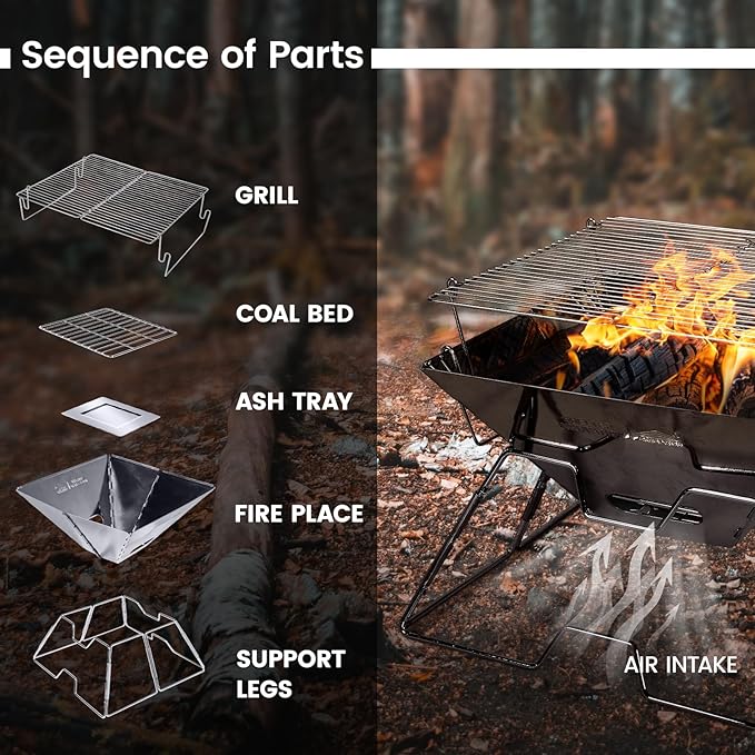 Camping Grill, Camping Cooking, Collapsible Fire Pit, Camp Fire Grills for Traveling, Camping, Picnicking, Cooking at the beach, By SHELTER