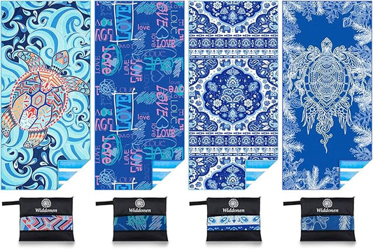 4 Pack Microfiber Lightweight Beach Towel Sand Free Quick Dry Absorbent Thin Compact Towels for Swimming Pool Camping Beach Accessories Large Easy Pack Travel Things for Vacation Essentials Gift