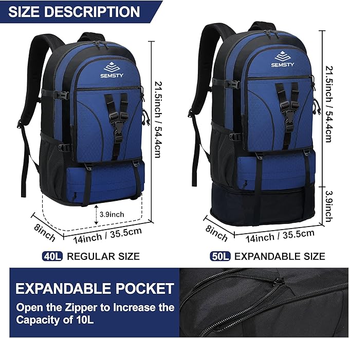 Hiking Backpack, 30L/40L/50L Expandable Hiking Backpack for Men and Women, Travel Backpack Flight Approved