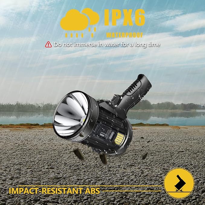 100000 Lumen Spotlight, Led Rechargeable Spotlight Flashlight with Tripod, 6 Modes and 3 Colors Filter, Super Bright Solar Spot Lights Outdoor Handheld for Hunting, Boating, Camping, Large