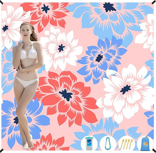 Beach Blanket Waterproof Sandproof 1-7 Adult Oversized 78 '' × 81 '' Lightweight Durable Compact Sand Free Beach Mat for Travel Camping Hiking Picnic Blanket Extra Large