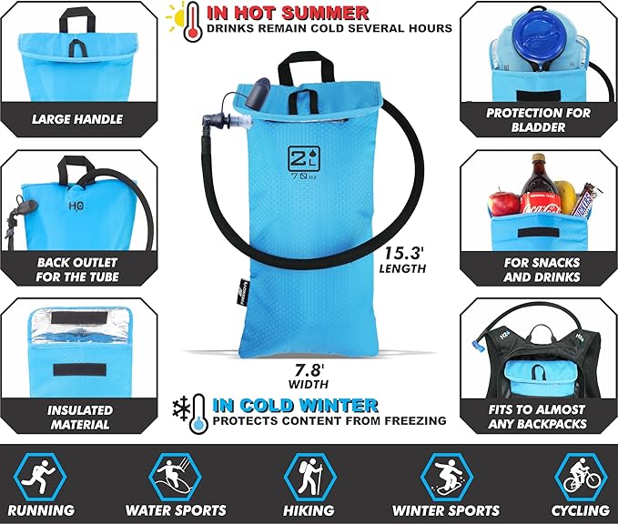 Protective Cooler Bag for 2L or 3L Hydration Water Bladder Pack > Keeps Water Cool & Protects Bladders > Thermally Insulated, Water Resistant > Ideal As a Backpack Cooler - Bladder is NOT Included