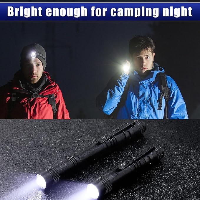 60 Pack Small LED Pen Light Set Mini Handheld Flashlight with Clip LED Pen Tactical Pocket Torch Pen Flashlight for Camping Outdoor Emergency Inspection 3.58 Inches and 5.2 Inches