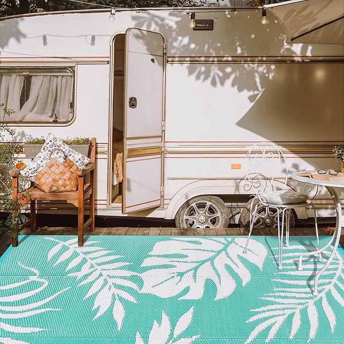 Outdoor Rugs Patio Camping Waterproof - 4x6 Plastic Straw Patio Rug Portable for Campers, Outside RVs Mat, Outdoor Area Carpet for Patios Clearance, Backyard Porch, Balcony, Picnic