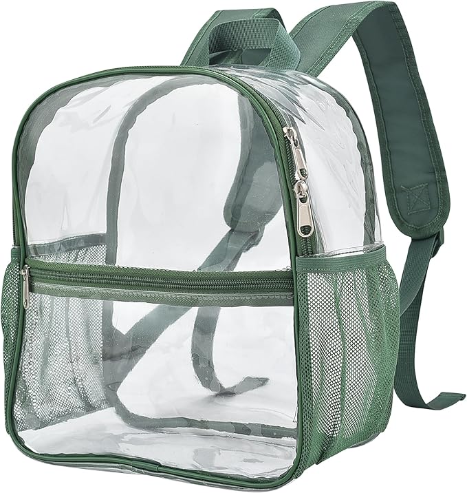 Oraben Clear Backpack for Stadium Events Clear Stadium Backpack 12x6x12 Bag (Enhanced Strap, Forest Green)