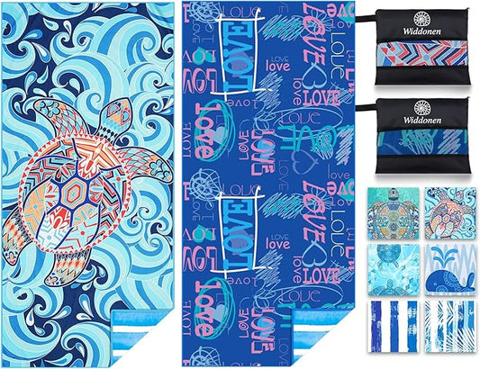 2 Pack Microfiber Lightweight Beach Towel Sand Free Quick Dry Absorbent Thin Compact Towels for Swimming Pool Camping Beach Accessories Large Easy Pack Travel Things for Vacation Essentials Gift