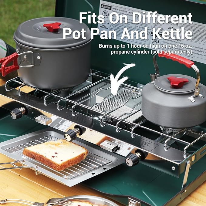 Camping Stove 3 Burner 20400 BTU Propane Portable Stove with Regulator, Toast Tray, Windshield for Car Camping BBQ Picnics Outdoor Cooking Camping Gas Stove