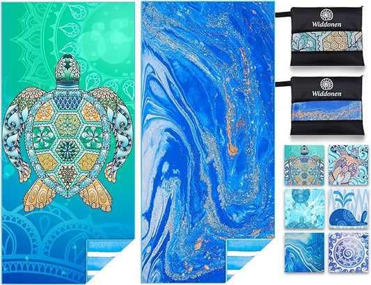 2 Pack Microfiber Lightweight Beach Towel Sand Free Quick Dry Absorbent Thin Compact Towels for Swimming Pool Camping Beach Accessories Large Easy Pack Travel Things for Vacation Essentials Gift