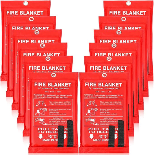 Macarrie 12 Pack 39” x 39” Fire Blanket Emergency Fire Blanket for Home and Kitchen Suppression Blanket Safety Fiberglass Fireproof Blanket Survival for Fireplace Car Office Camping (Red)