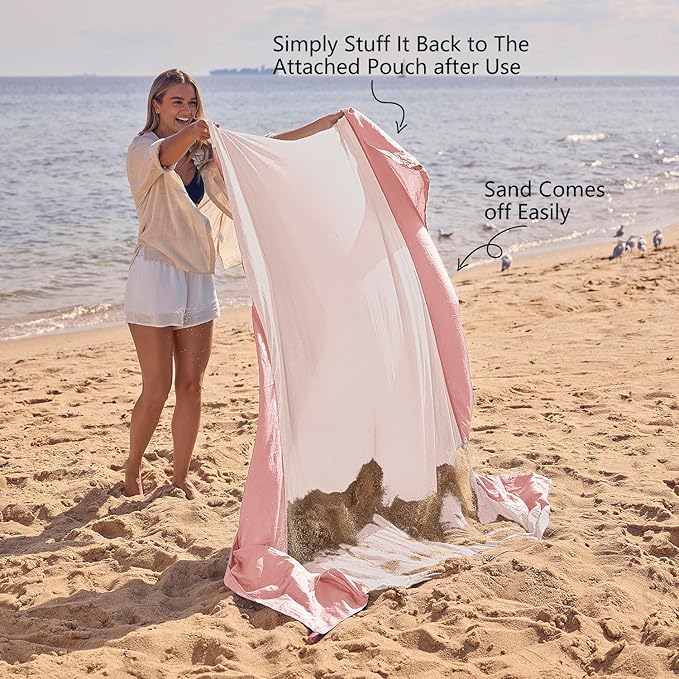 WEKAPO Beach Blanket Sandproof, Extra Large Beach Mat, Big & Compact Sand Free Mat Quick Drying, Lightweight & Durable with 6 Stakes & 4 Corner Pockets
