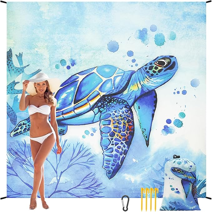 Beach Blanket Waterproof Sandproof Beach Mat 79" X 83" /10'x9'for 2-8 Adults Quick Drying Outdoor Picnic Mat Beach Accessories for Travel, Camping, Hiking
