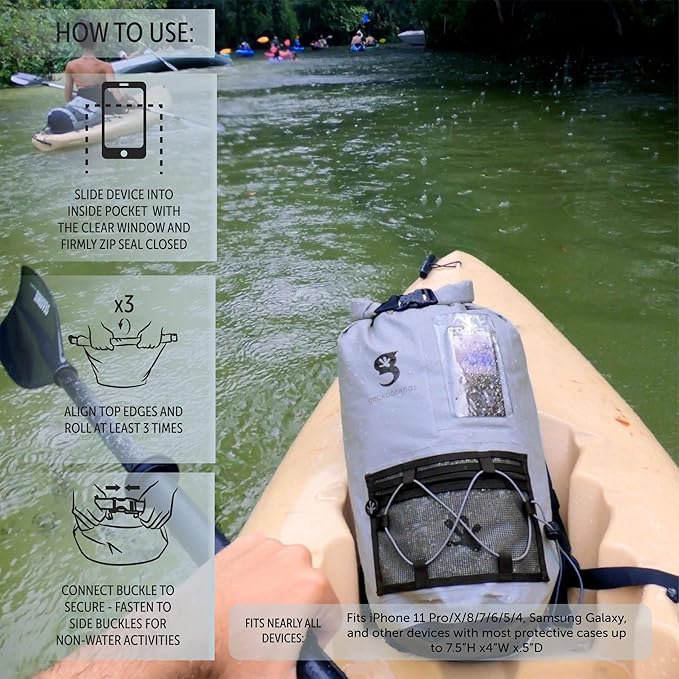 geckobrands Hydroner 20L Waterproof Dry Bag Backpack, Mahi geckoflage - Lightweight Travel Bag with Clear Phone Pouch