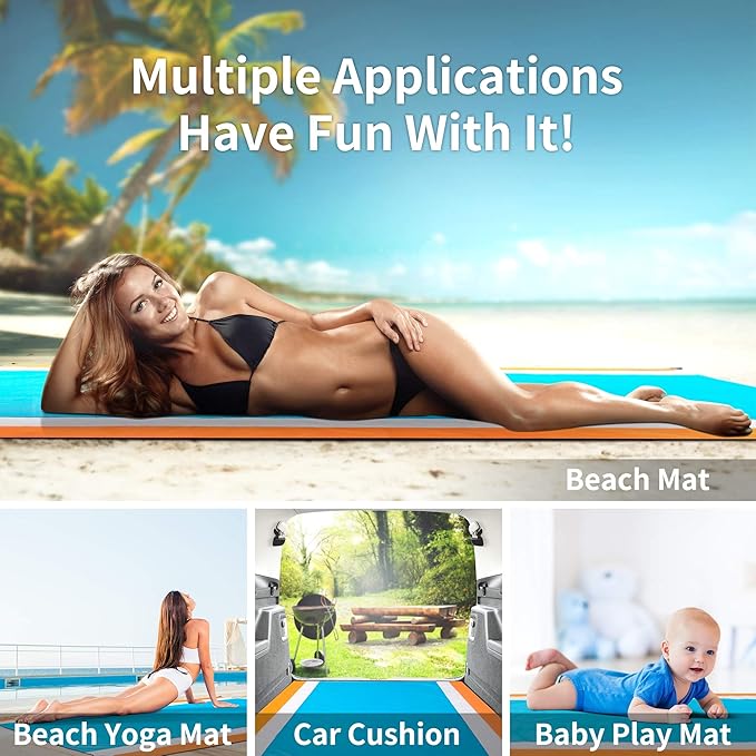 Beach Blanket Waterproof Sandproof Beach Mat 79" X 83" /10'x9'for 2-8 Adults Quick Drying Outdoor Picnic Mat Beach Accessories for Travel, Camping, Hiking