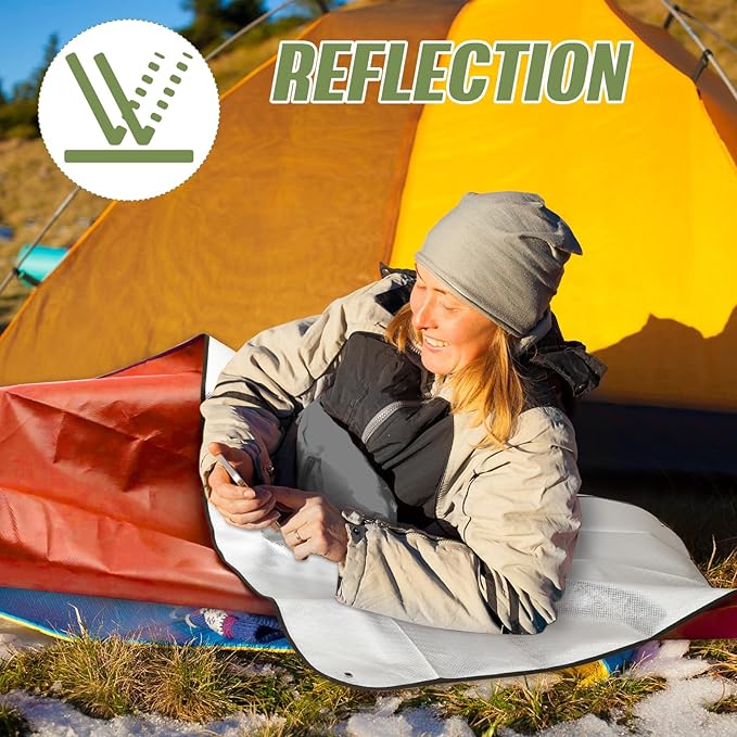 Kanayu 4 Pcs Emergency Blankets Thermal Survival Blankets 82 x 60 Inch, Heavy Duty Emergency Poncho Tarp Reusable Waterproof Emergency Blanket for Car, Camping, Hiking(Olive Green, Orange)