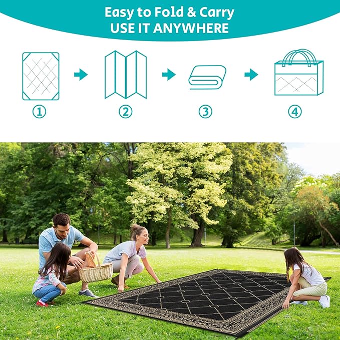 HEBE Outdoor Rug 9'x12' for Patios Waterproof Clearance Reversible Patio Mat Plastic Straw Rug RV Camping Mat Outside Area Rug Carpet for Camping RV,Porch,Deck,Balcony,Camper,Backyard