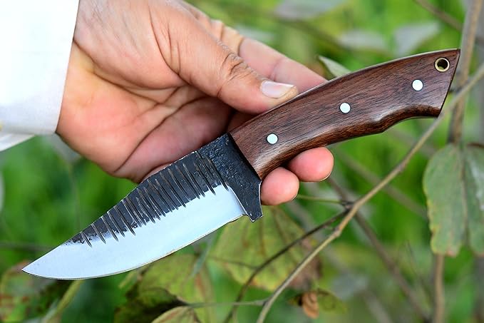 Hunting Knife with Holster, Handmade Horizontal Carry Knife with Comfortable Grip, Bushcraft Knife with Leather Sheath, Stainless Steel Tracker Knife Warrior