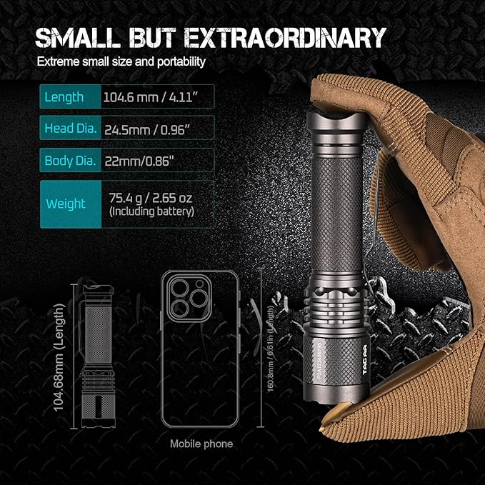 ACEBEAM TAC AA Tactical EDC Flashlight, 1000 High Lumens Flashlight Rechargeable, 280 Meters Long Range throw Pocket LED Flashlight, Super Bright Small Mini Flashlight for Camping, Emergency, Home