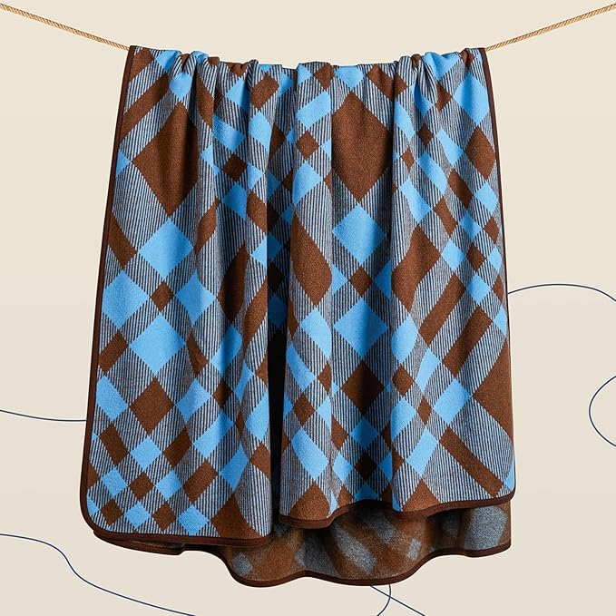ACUSHLA Merino Wool Blanket - Soft Warm Thick Washable Large Throw Blanket for Camping Bed Couch Outdoor Travel All Weather, Scottish Plaid Blue 79X63