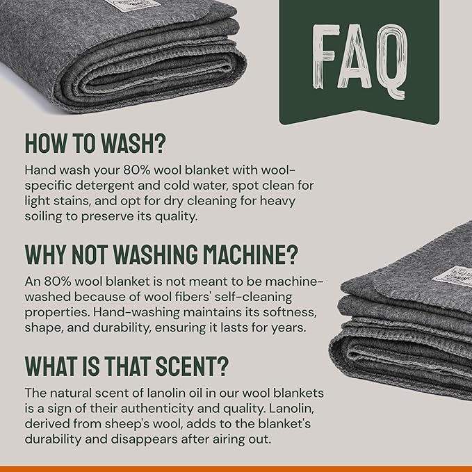 Woolly Mammoth Woolen Co. | Extra Large Merino Wool Camp Blanket | Perfect Outdoor Gear | Bedroll for Bushcraft, Camping, Trekking, Hiking, Survival, or Throw Blanket at the Cabin (Gray), 66" x 90"