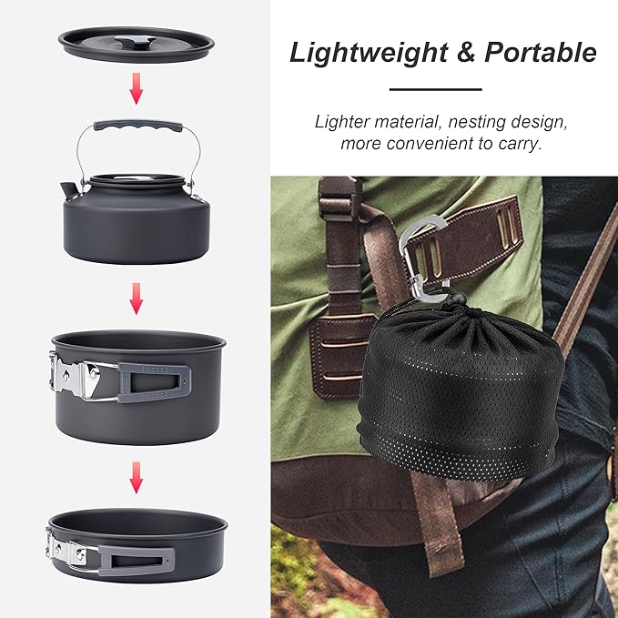 Alocs Camping Cooking Set Camping Gear, Camping Pots and Pans Set, Portable Camping Cookware Camping Essentials with Accessories for Outdoor Cooking, Backpacking, Hiking and Picnic.